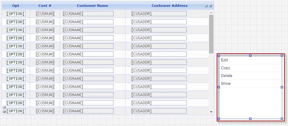 First thing to do is add the menu to your record format containing the grid. 