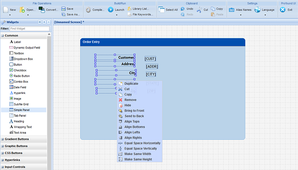 Simply right click the item you wish to use as the basis for all other widgets and a drop down menu displays with several options