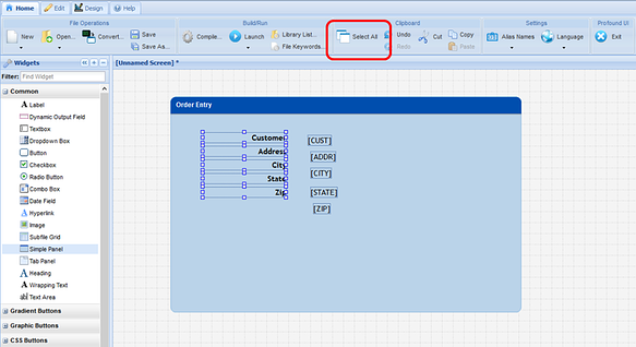 You may now right or left align all the selected widgets, equally space them horizontally or vertically, or make them all the same width or height