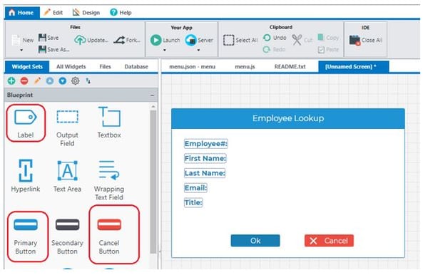 Label and button widgets